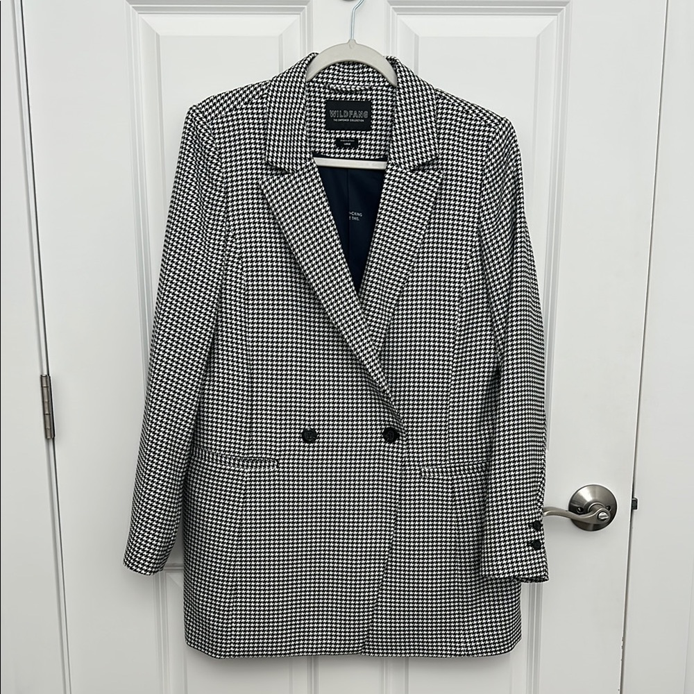 Wildfang Empower Double Breasted Houndstooth Blazer Size Large